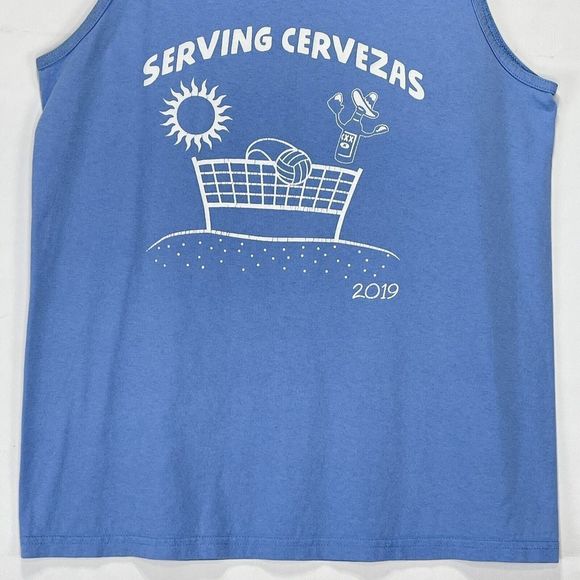 Serving Cervezas Tank Top Mens Blue Medium - Picture 3 of 7